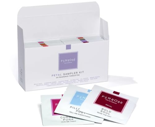 PINROSE The PETALS Perfume Sampler Kit for Women - 28 Eau de Parfum Fragrance Towelettes in 14 Fragrances - Clean, Vegan, Cruelty-free and Hypoallergenic Scents with Essential Oils