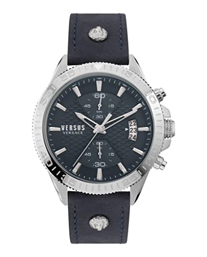 Versus Versace Griffith Collection Luxury Mens Watch Timepiece with a Blue Strap Featuring a Stainless Steel Case and Blue Dial