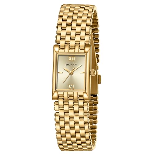 BOFAN Gold Watches for Women Luxury Ladies Quartz Wrist Watches with Stainless Steel Bracelet,Waterproof.Womens Casual Fashion Small Gold Watch.Tools Bracelet Adjustment Included.(Gold-Gold)