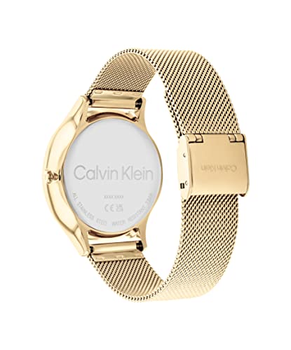 Calvin Klein Women's Multifunction Ionic Gold Plated Steel and Mesh Bracelet Watch, Color: Gold Plated (Model: 25200103)
