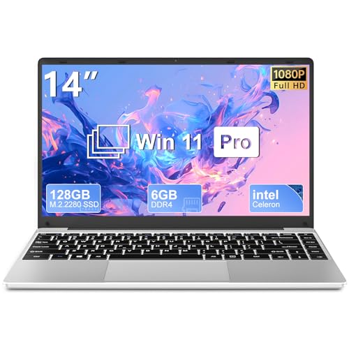 Ruzava/Aocwei Laptop Win 11 14" 6GB DDR4 128GB Storage Intel N4020(Up to 2.8Ghz) 2-Core 1920x1080 FHD Dual WiFi BT 4.2 Mini HDMI Support 512GB TF 1TB SSD Expand for Work Study Entertainment-Silver