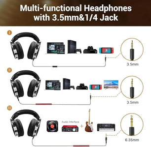 OneOdio Wired Over Ear Headphones Studio Monitor & Mixing DJ Stereo Headsets with 50mm Neodymium Drivers and 1/4 to 3.5mm Jack for AMP Computer Recording Podcast Keyboard Guitar Laptop - Black