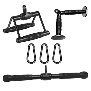 DYNASQUARE Cable Attachments for Home Gym, Made of Heavy Duty Solid Steel, LAT Pulldown Attachment, Weight Machine Accessories, Straight Pull Down Bar, Tricep Rope, Exercise & Double D Handle
