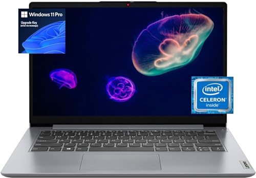 Lenovo Ideapad Laptop 14'' HD - for Busniess and Student Thin and Light Computer, Intel Celeron Processor, 4GB RAM, 128GB Storage(64G eMMC+64G SD Card), Long Standby(10h+), Win 11 Pro