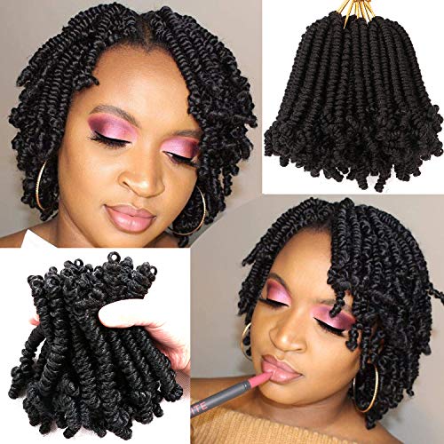8 Packs Short Bob Spring Twist Crochet Hair 6Inch Pretwisted Passion Twist Hair Pre Looped Crochet Braids Hair for Black Women (6 Inch, 1B#)