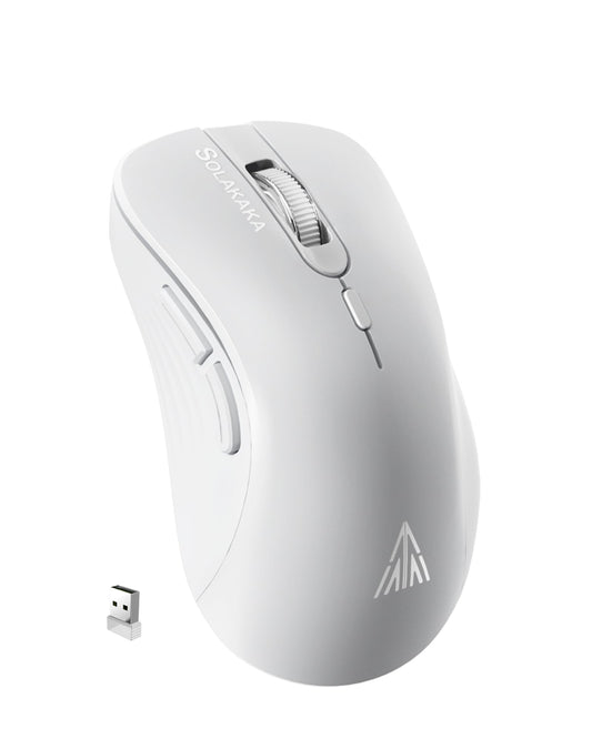 SOLAKAKA SM66 White Silent Dual Mode Bluetooth/2.4GHz Wireless Mouse, Adjustable 4200 DPI,Rechargeable Computer Mouse Wireless Office Mouse for PC Mac Laptop, Desktop