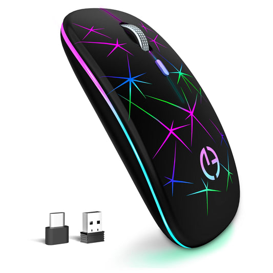 TaIYanG Wireless Mouse, 2.4G Portable Optical Quiet RGB Mouse with USB Receiver and Type C Adapter, 3 Adjustable DPI Levels, Wireless Computer Mouse for Laptop, Computer, PC, MacBook, Desktop