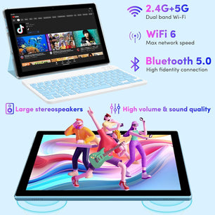 Android 13 Tablet with Keyboard, 10 inch 2 in 1 Tablets, 12GB RAM+128GB ROM 2.0Ghz CPU Tableta, 2.4G/5G WiFi6 BT 5.0 Tablet PC, 1280*800 HD Tablet with Case Mouse Stylus Film, 6000mah Battery Tablet