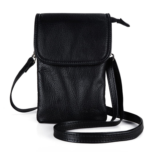 befen Black Genuine Leather Cell Phone Holder Crossbody Wallet Purse Mini Smartphone Shoulder Pouch Bags for Women