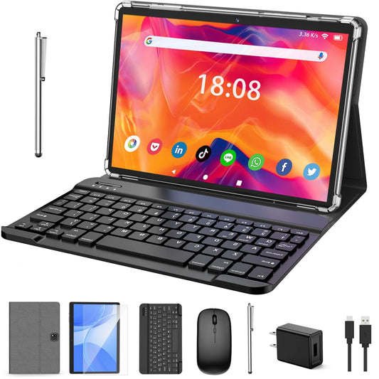 Tablet with Keyboard, 2 in 1 Tablet, 6GB+128GB, 1TB Expand, Android 13 Tablet, 10 inch Tablet with Case, Mouse, Stylus, 8000mAh Battery, 2.4G/5G WiFi, GPS, Google Certified Tablet PC