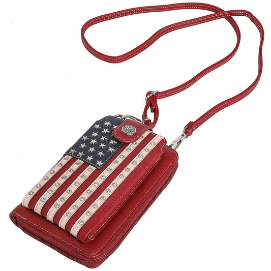 Montana West American Flag Cell Phone Purse Wallet with Detachable Strap Crossbody Cellphone Pouch US04-183RD