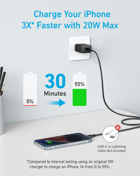 Anker iPhone 15 Charger, Anker USB C Charger, 2-Pack 20W Dual Port USB Fast Wall Charger, USB C Charger Block for iPhone 15/15 Pro/15 Pro Max/iPad Pro/AirPods & More (2-Pack 5 ft USBC Cable Included)