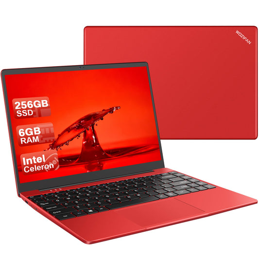 WOZIFAN 14-inch Laptop 6GB RAM 256GB Intel Celeron N4020 Up to 2.8Ghz 2-core Computer Processor Win 11 Metal Body PC 2.4G+5G Wi-Fi BT4.2 with Webcam Microphone for Work, Study, Entertainment-Red