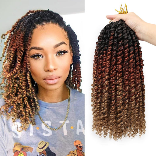 8 Packs Passion Twist Hair 12 Inch Water Wave Crochet Hair T1B/30/27 Passion Twist Crochet Hair For Black Women Butterfly Style Crochet Braids Hair Extensions (Pack of 8, T1B/30/27)