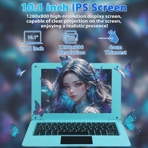 【Win10/Office2019】 10.1'' Compact Mini Laptop/Only 0.8kg / Lightweight and Slim/Mute High-Speed Celeron N3350 CPU, 1280 * 800 IPS, 3GB RAM/64GB ROM,for Beginners, Students, Business and Travel,Blue