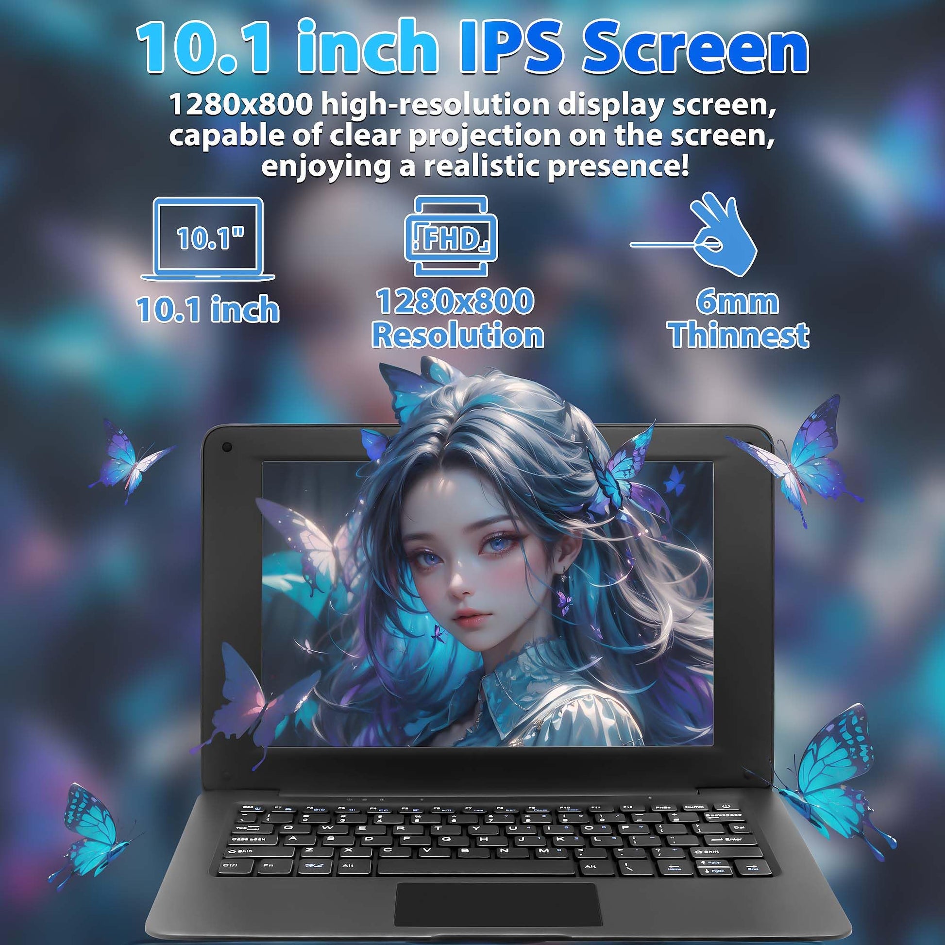 【Win10/Office2019】 10.1'' Compact Mini Laptop/Only 0.8kg / Lightweight and Slim/Mute High-Speed Celeron N3350 CPU, 1280 * 800 IPS, 3GB RAM/64GB ROM,for Beginners, Students, Business and Travel,Black