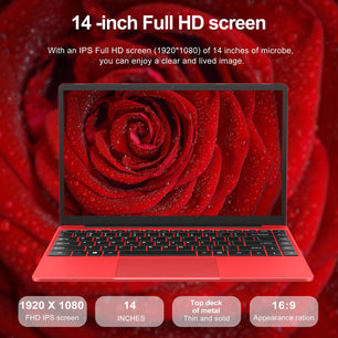 WOZIFAN 14-inch Laptop 6GB RAM 256GB Intel Celeron N4020 Up to 2.8Ghz 2-core Computer Processor Win 11 Metal Body PC 2.4G+5G Wi-Fi BT4.2 with Webcam Microphone for Work, Study, Entertainment-Red