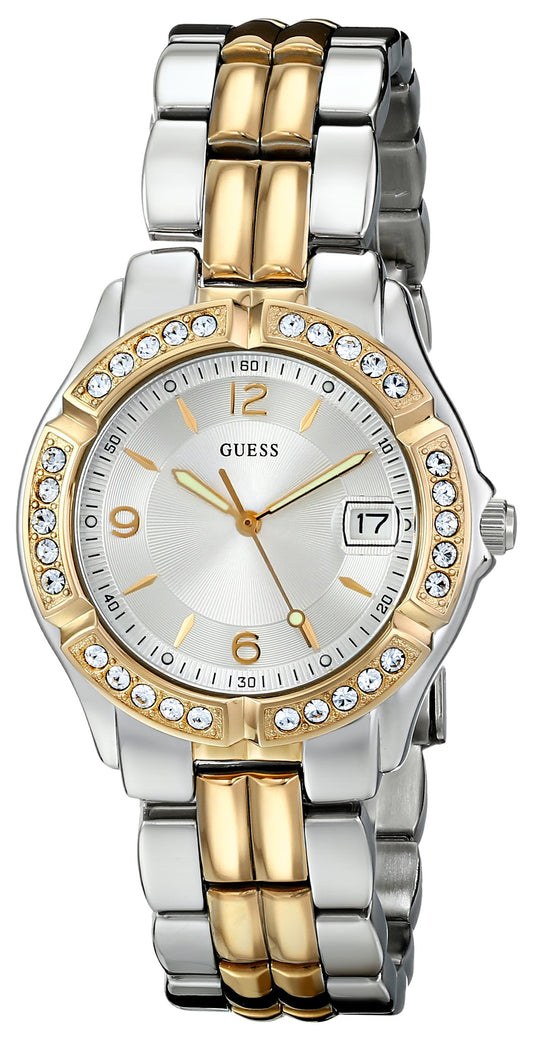 GUESS Silver + Gold-Tone Bracelet Watch with Date Feature. Color: Silver/Gold-Tone (Model: U0026L1)