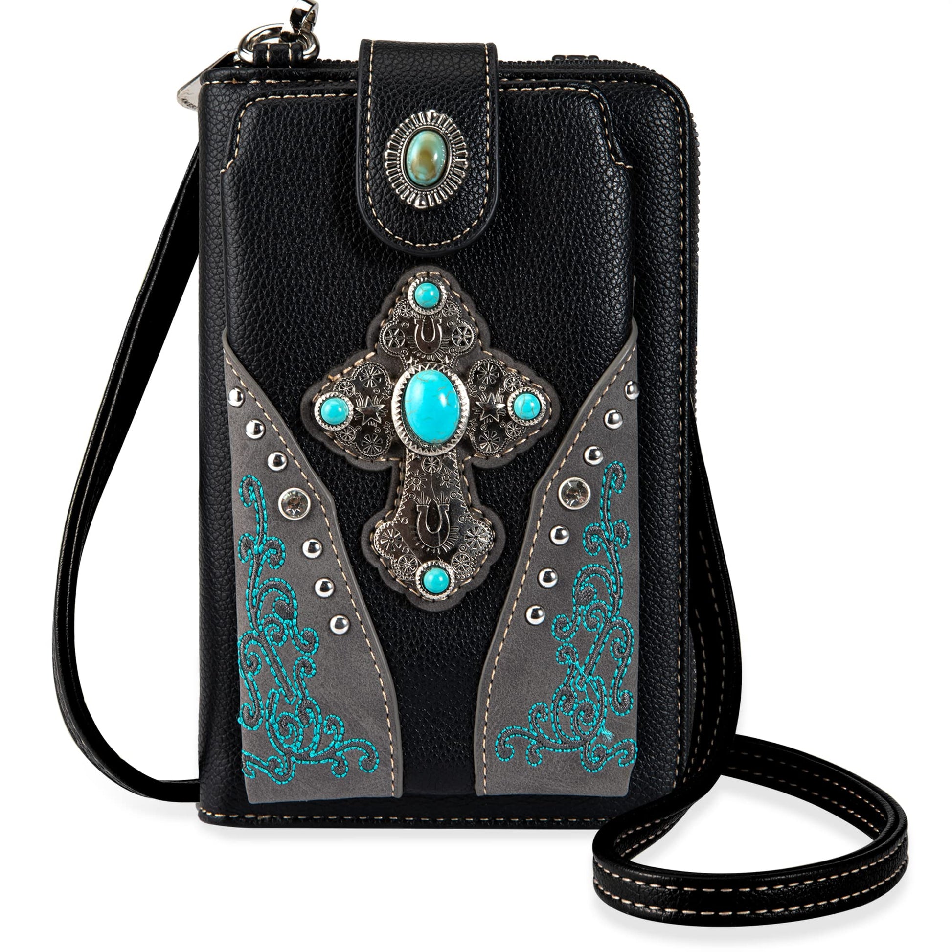 Montana West Crossbody Cell Phone Purse For Women Western Style Cellphone Wallet Bag Travel Size With Strap PHD-112BK
