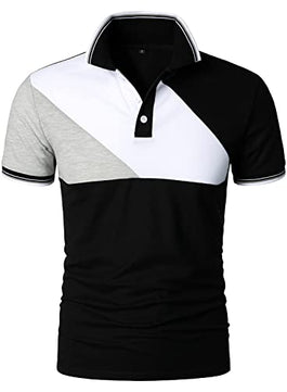 HOOD CREW Men’s Short Sleeve Polo Shirts Contrast Color Stylish Summer T Shirt Black M
