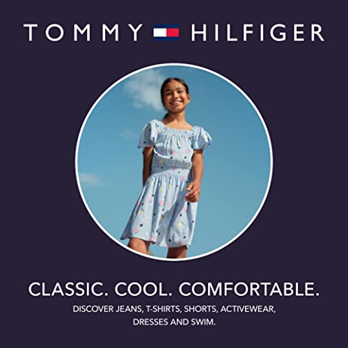Tommy Hilfiger Girls' Short Sleeve Polo Dress, White Monogram Stripe, 12-14