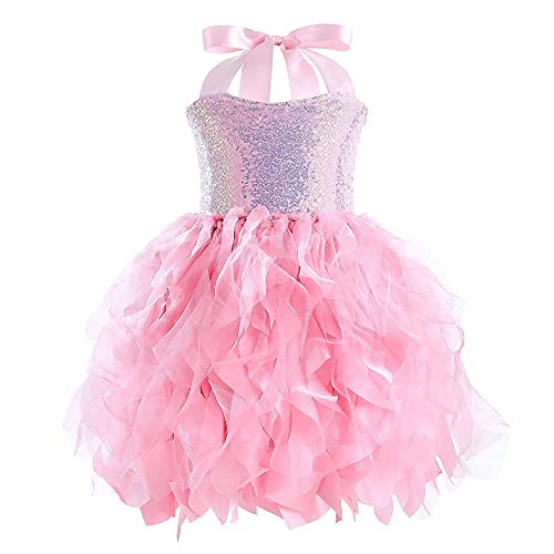 Tutu Dress for Girls Princess Prom Dresses Sparkly Sequin Tulle Party Dress for Girls Easter Birthday Party Outfit (6 Years, Pink)