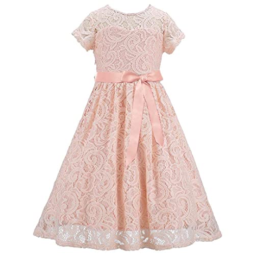 Bow Dream Bling Lace Flower Girl Dress Sequins Bridesmaid Party Formal Blush 8