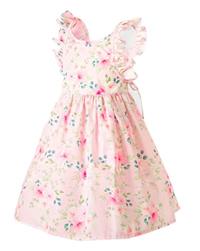 HILEELANG Fancy Girl Dress Easter Backless Pink Floral Ruffle Sleeveless Summer Party Dresses 7 Years