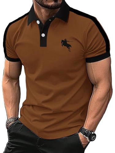 SOLY HUX Men's Graphic Print Polo Shirts Collared Golf Shirt Short Sleeve Casual Work T Shirt Brown Graphic M