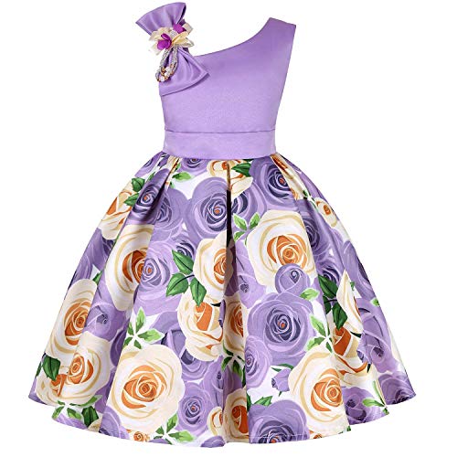 Teenages Girls Ball Gowns Flower Girl Dress Kids Children Country Party Formal Special Performance Dress Baptism Graduation Bowknot Tutu Easter Dresses Size 8T 9T (Purple 150)