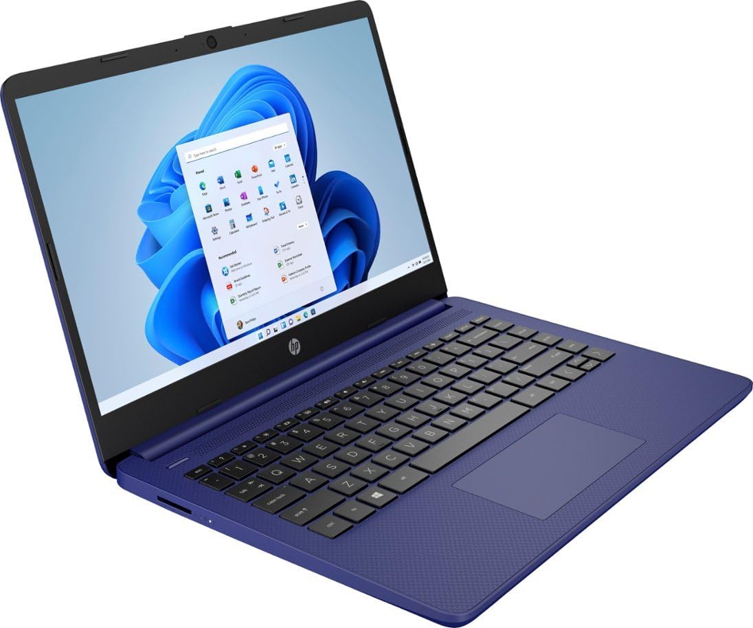 HP Newest 14" Ultral Light Laptop for Students and Business, Intel Quad-Core N4120, 4GB DDR4 RAM, 64GB eMMC, WiFi, Bluetooth, HDMI, Webcam, USB Type-A&C, Windows 11,- Indigo Blue (Renewed)