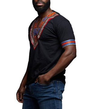 Makkrom Mens African Dashiki T Shirt Tribal Floral Print V Neck Slim Fit Shirts Tops