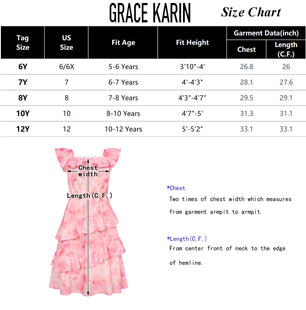 GRACE KARIN Pink Dress for Girls Floral Midi Summer Dress Kids Casual Party Sundresses Ruffle Tunic 7 Years