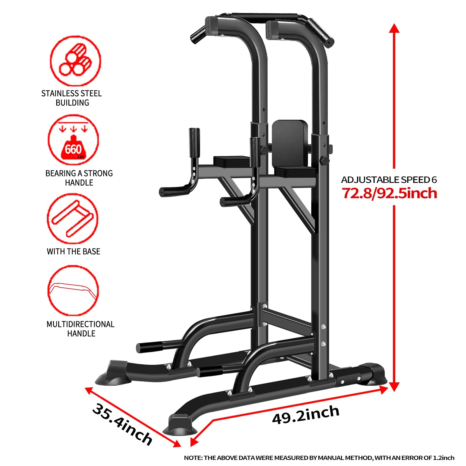 Power Tower Adjustable Height Pull Up Dip Station Multi-Function Home Strength Training Fitness Workout Station for Home Gym (K)