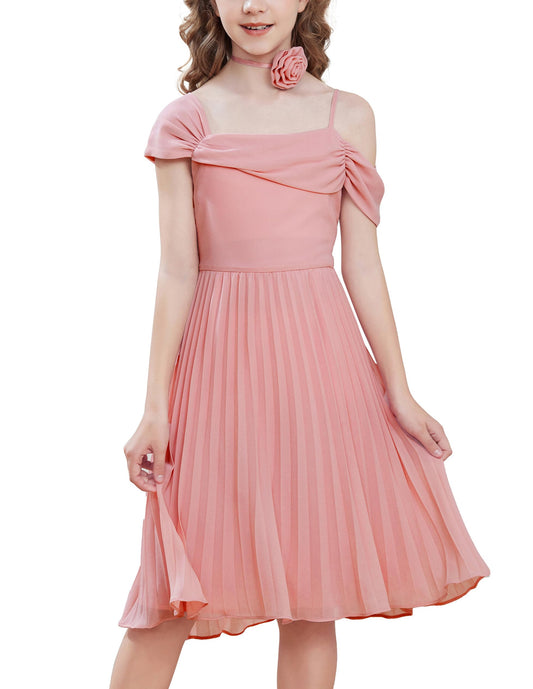 GRACE KARIN Girls Party Dress Sleeveless Flower Girl Pleated Birthday Pink Dresses Size 10
