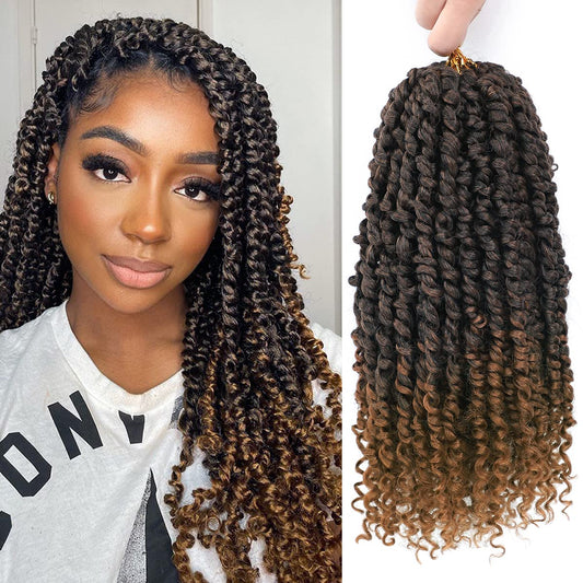 8 Packs Ombre Brown Pre-Looped Passion Twists Braiding Synthetic Hair 12 Inch, Pre-Twisted, Short Crochet Passion Twist Hair Extensions for Women (12inch,T30#)